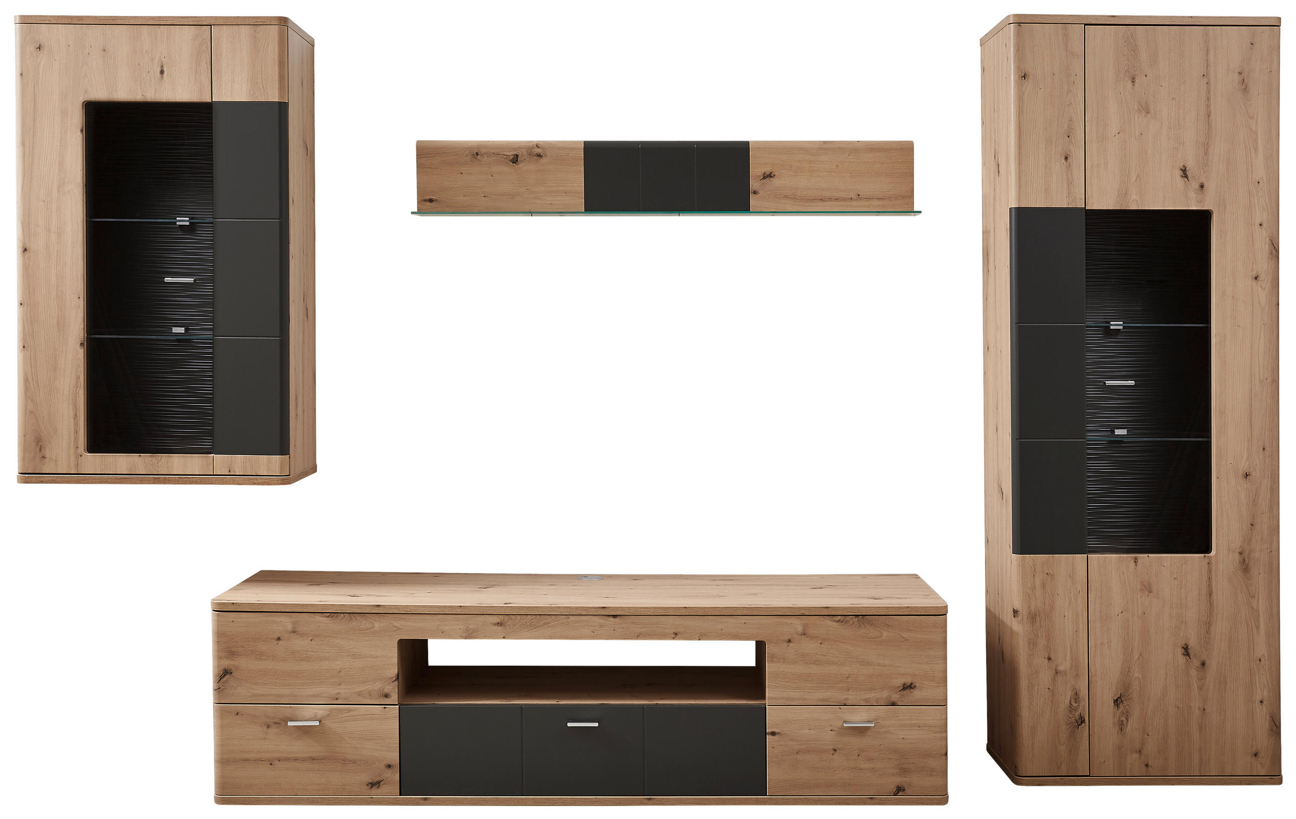 WOHNWAND  290/200/55 cm  in Graphitfarben, Eichefarben  - Eichefarben/Silberfarben, KONVENTIONELL, Holzwerkstoff/Kunststoff (290/200/55cm) - Xora