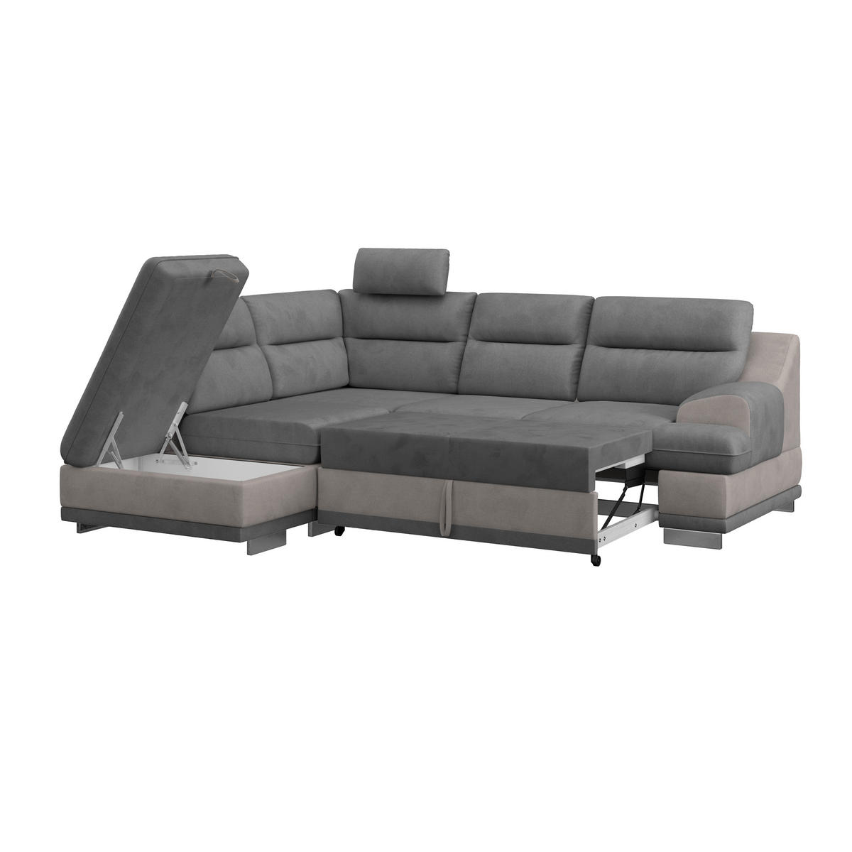 WOHNLANDSCHAFT in Velours Grau, Dunkelgrau  - Chromfarben/Dunkelgrau, Konventionell, Textil/Metall (217/264cm) - MID.YOU