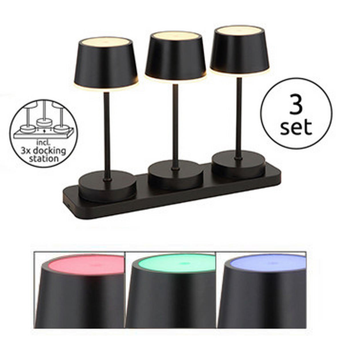 AKKU-TISCHLEUCHTE Dawson 8,3/20 cm  - Opal/Schwarz, Design, Kunststoff/Metall (8,3/20cm) - Globo