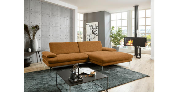 ECKSOFA in Velours Cognac 284/184 cm - Cognac/Schwarz, Design, Textil/Metall (284/184cm) - Dieter Knoll