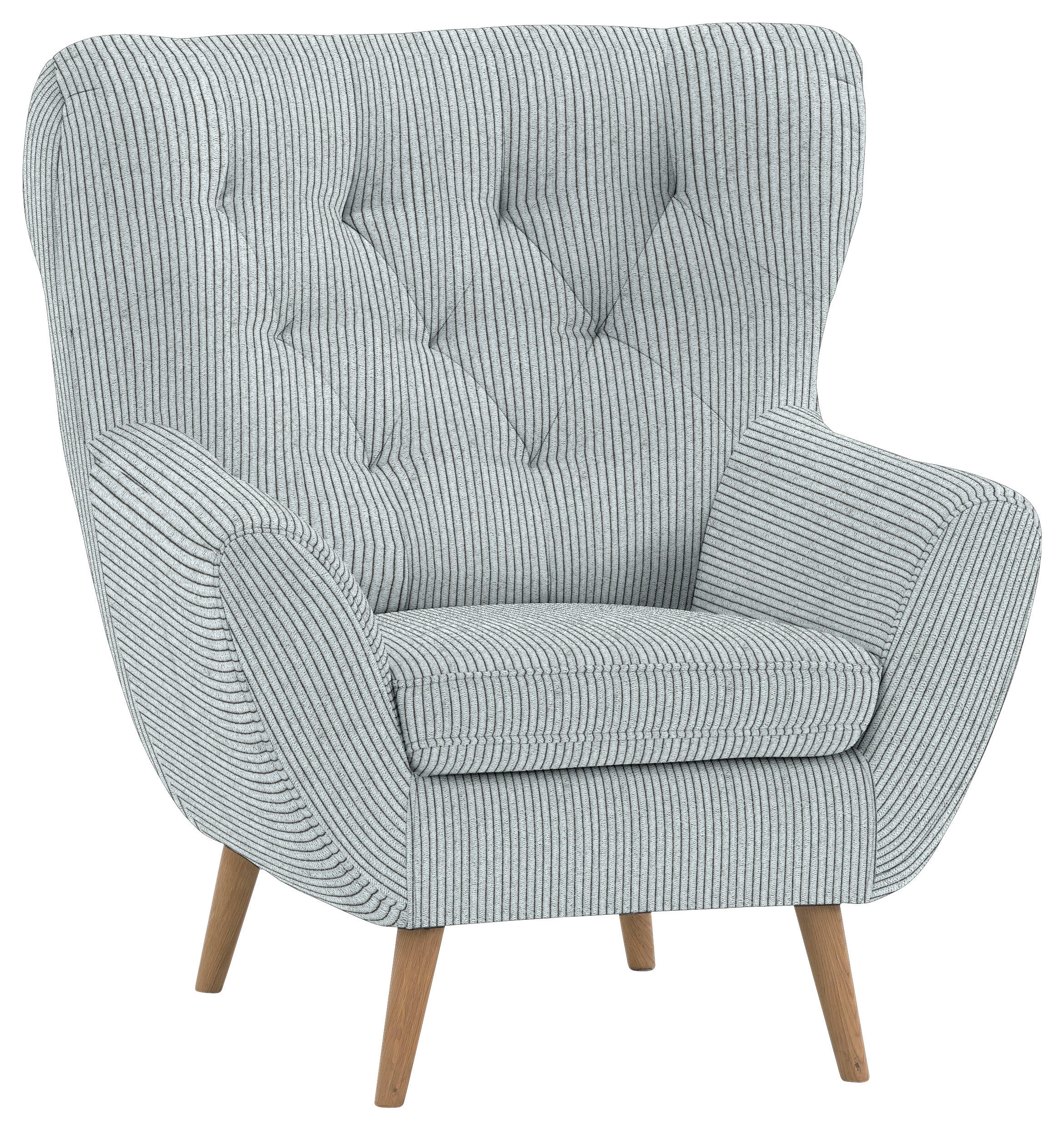 OHRENSESSEL in Cord Hellgrau  - Eichefarben/Hellgrau, Design, Holz/Textil (87/101/95cm) - Stylife