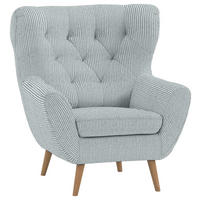 FAUTEUIL À OREILLES in Cord Hellgrau  - Eichefarben/Hellgrau, Design, Holz/Textil (87/101/95cm) - Stylife