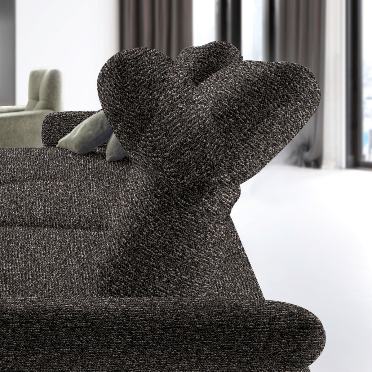 ECKSOFA in Chenille, Flachgewebe Dunkelgrün, Graubraun  165/318 cm  - Dunkelgrün/Graubraun, Design, Textil/Metall (165/318cm) - Xora