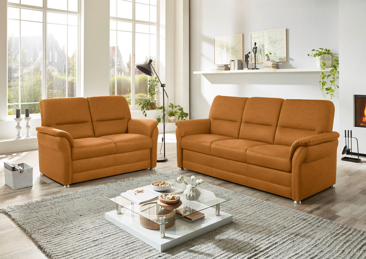 SITZGARNITUR Mikrofaser Currygelb  - Currygelb/Alufarben, KONVENTIONELL, Textil/Metall (192/96/89cm) - Beldomo Comfort
