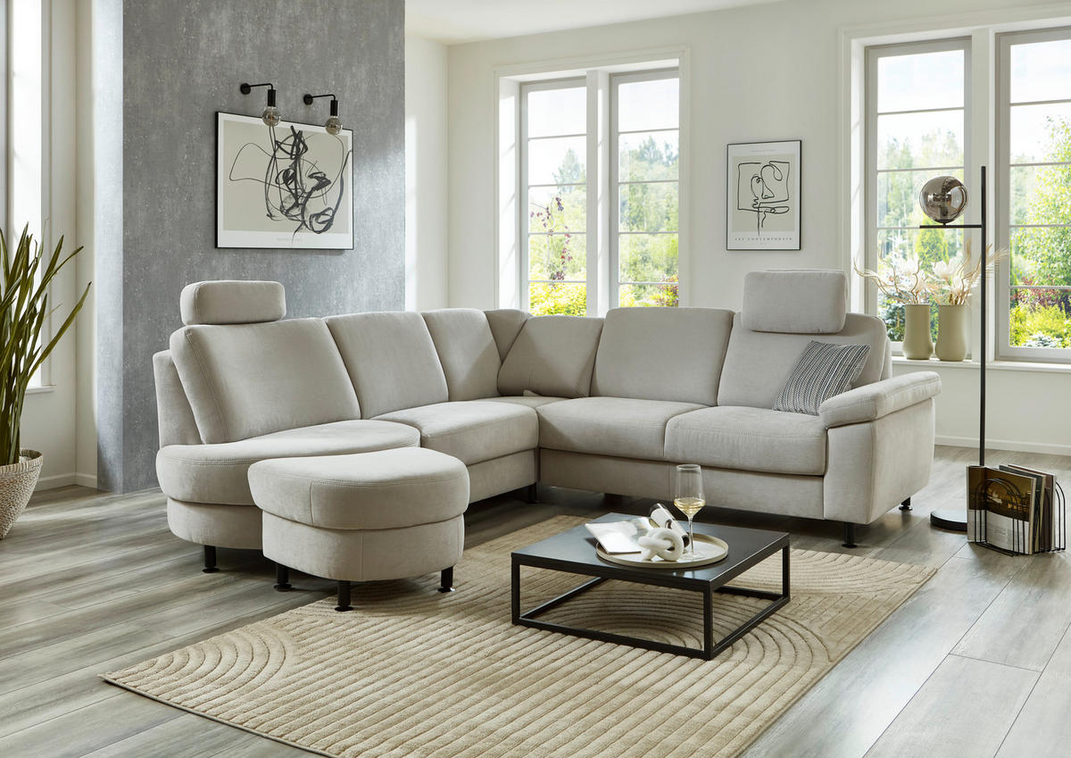 ECKSOFA in Flachgewebe Hellgrau  - Hellgrau/Schwarz, Konventionell, Textil/Metall (252/248cm) - Beldomo Comfort