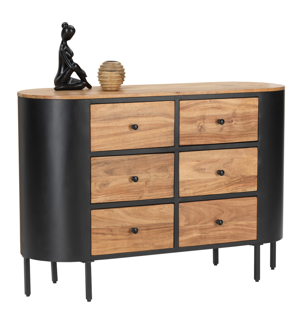 COMODĂ 120/83/40 cm  - negru/culoare lemn acacia, Trend, metal/lemn (120/83/40cm) - Ambia Home