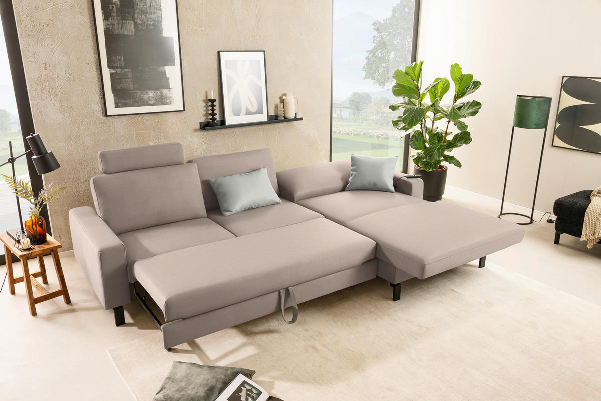 ECKSOFA Cord Taupe  - Taupe/Schwarz, Design, Textil/Metall (298/185cm) - Pure Home Lifestyle