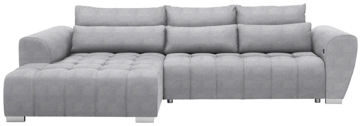 ECKSOFA in Webstoff Hellgrau  - Silberfarben/Hellgrau, Modern, Kunststoff/Textil (218/304cm) - Carryhome