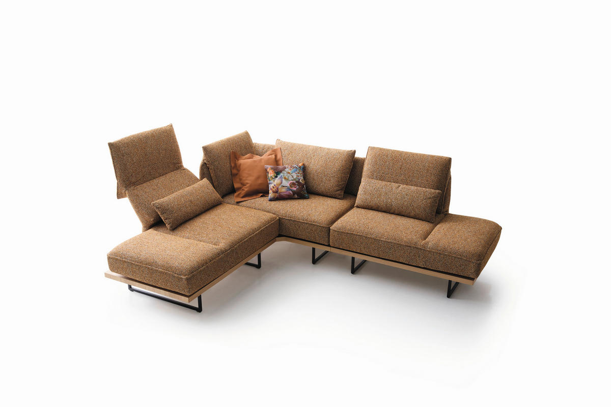 ECKSOFA Dunkelorange Chenille Rücken echt, Armteilverstellung, Relaxfunktion, Drehsitzfunktion  - Dunkelorange/Schwarz, Design, Holz/Textil (209/252cm) - Koinor