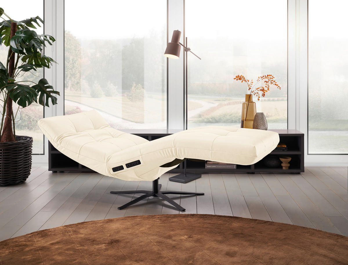 RELAXLIEGE in Echtleder Creme  - Creme/Schwarz, MODERN, Leder/Metall (82/53-115/156-206cm) - Pure Home Comfort