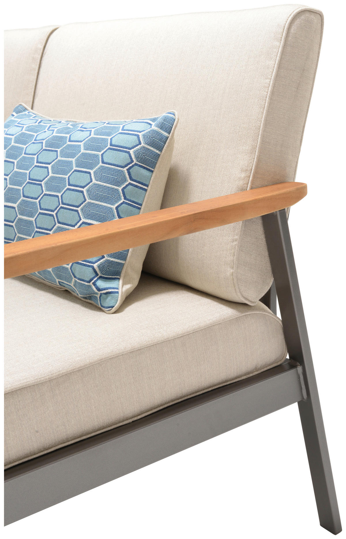 2,5-SITZER Flachgewebe Hellgrau, Dunkelgrau, Teakfarben  - Blau/Dunkelgrau, Design, Holz/Textil (161/75,5/82cm) - Modante