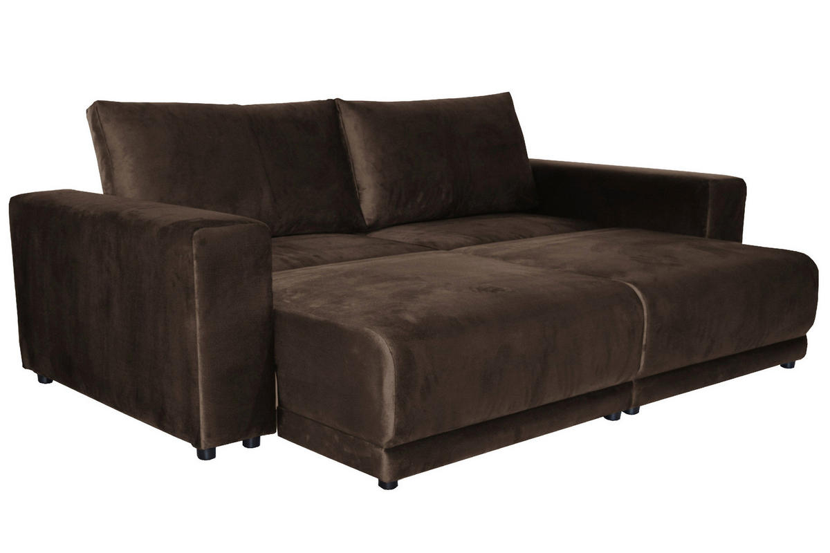 BIGSOFA in Velours Dunkelbraun  - Dunkelbraun/Schwarz, Design, Kunststoff/Textil (256/88/120cm) - home24