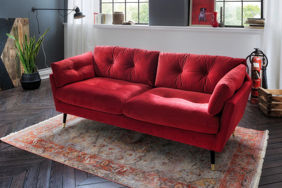 3-SITZER-SOFA JAPAN-3S SOFA Samt Dunkelrot  - Dunkelrot, MODERN, Textil (207/84/93cm) - MID.YOU