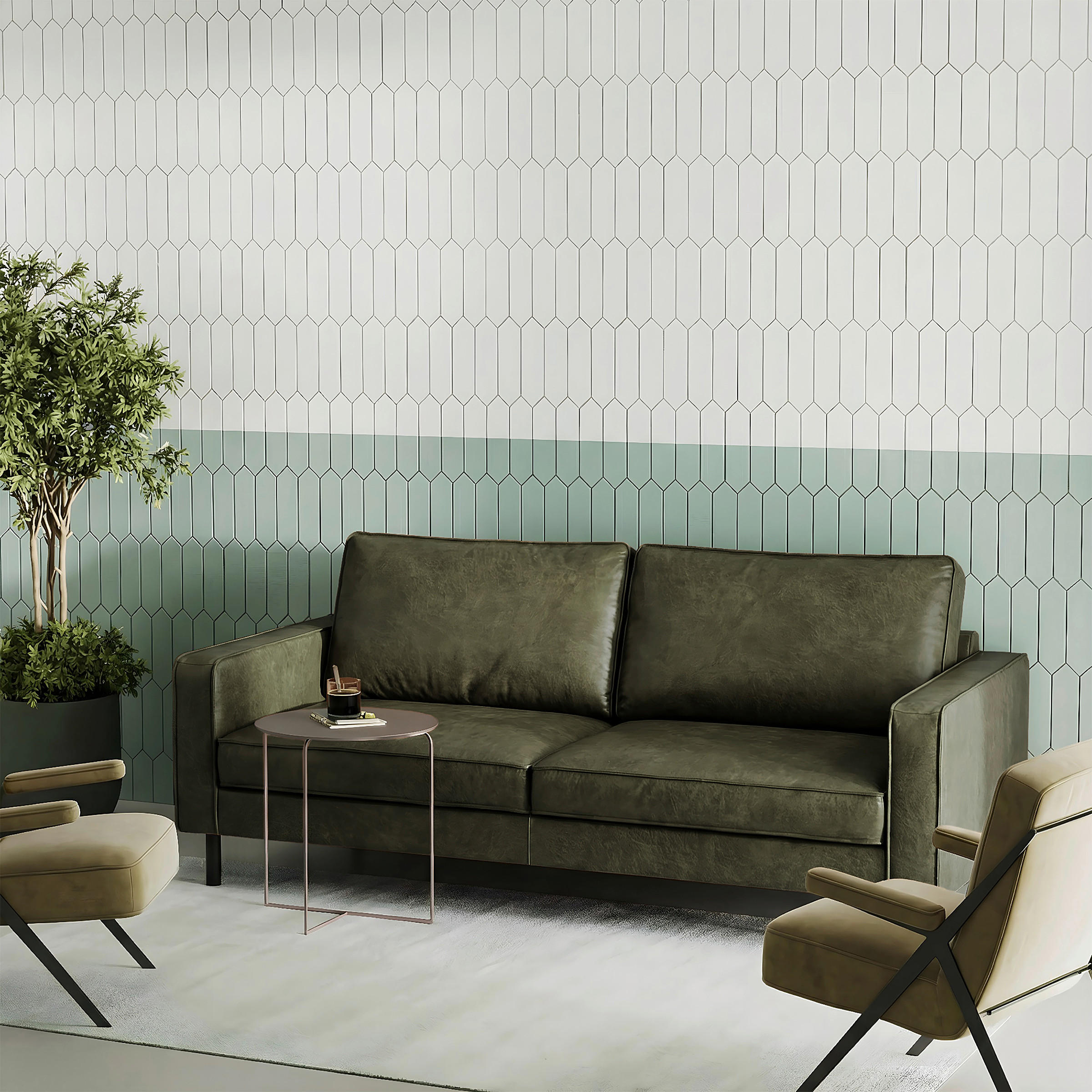 3-SITZER-SOFA Echtleder Lederlook Grün  - Schwarz/Grün, Design, Leder/Textil (188/85/92cm) - Livetastic