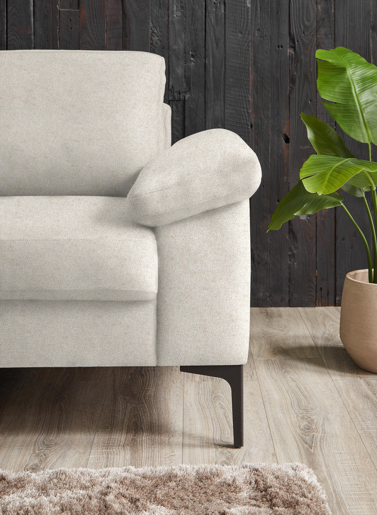 3-SITZER-SOFA in Flachgewebe Naturfarben, Beige  - Beige/Schwarz, Design, Textil/Metall (226/89/97cm) - Pure Home Lifestyle