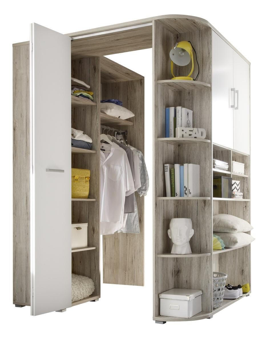 BEGEHBARER ECKSCHRANK 146/198/133 cm Weiß, Eichefarben  - Eichefarben/Silberfarben, Design, Holzwerkstoff/Kunststoff (146/198/133cm) - MID.YOU