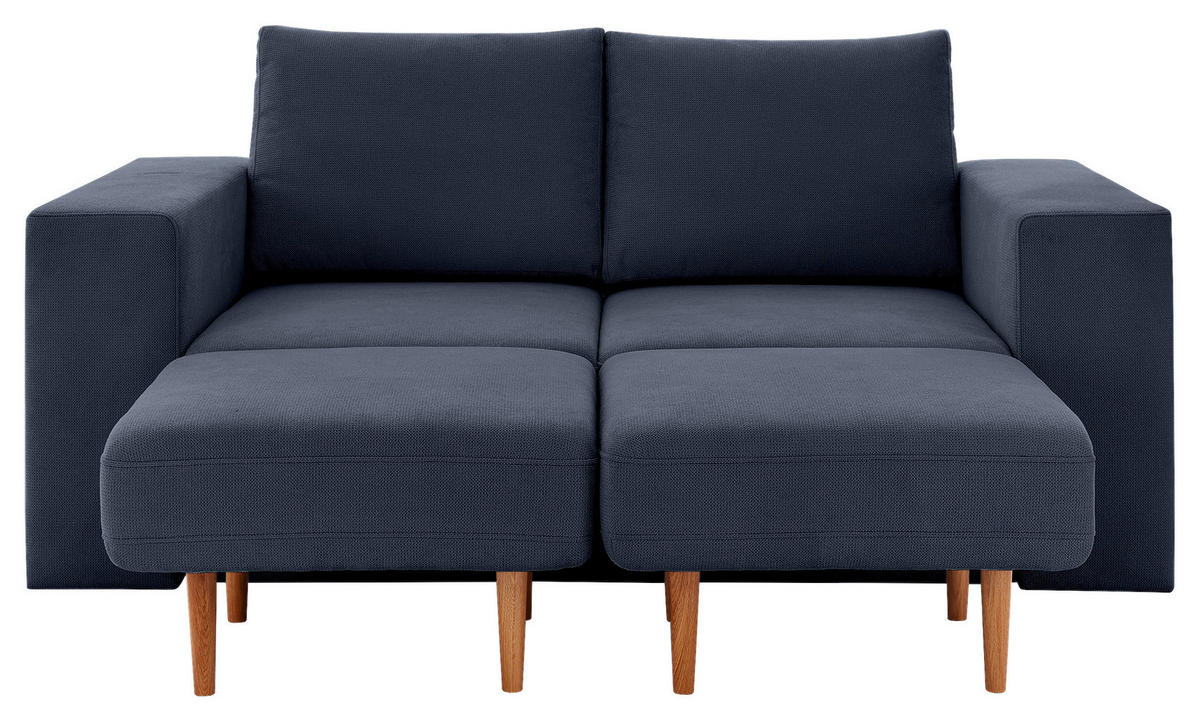 ZWEISITZER-SOFA inkl. Hocker Webstoff Dunkelblau  - Schwarz/Dunkelblau, Design, Kunststoff/Textil (172/96/107cm) - LOOKS by W.Joop