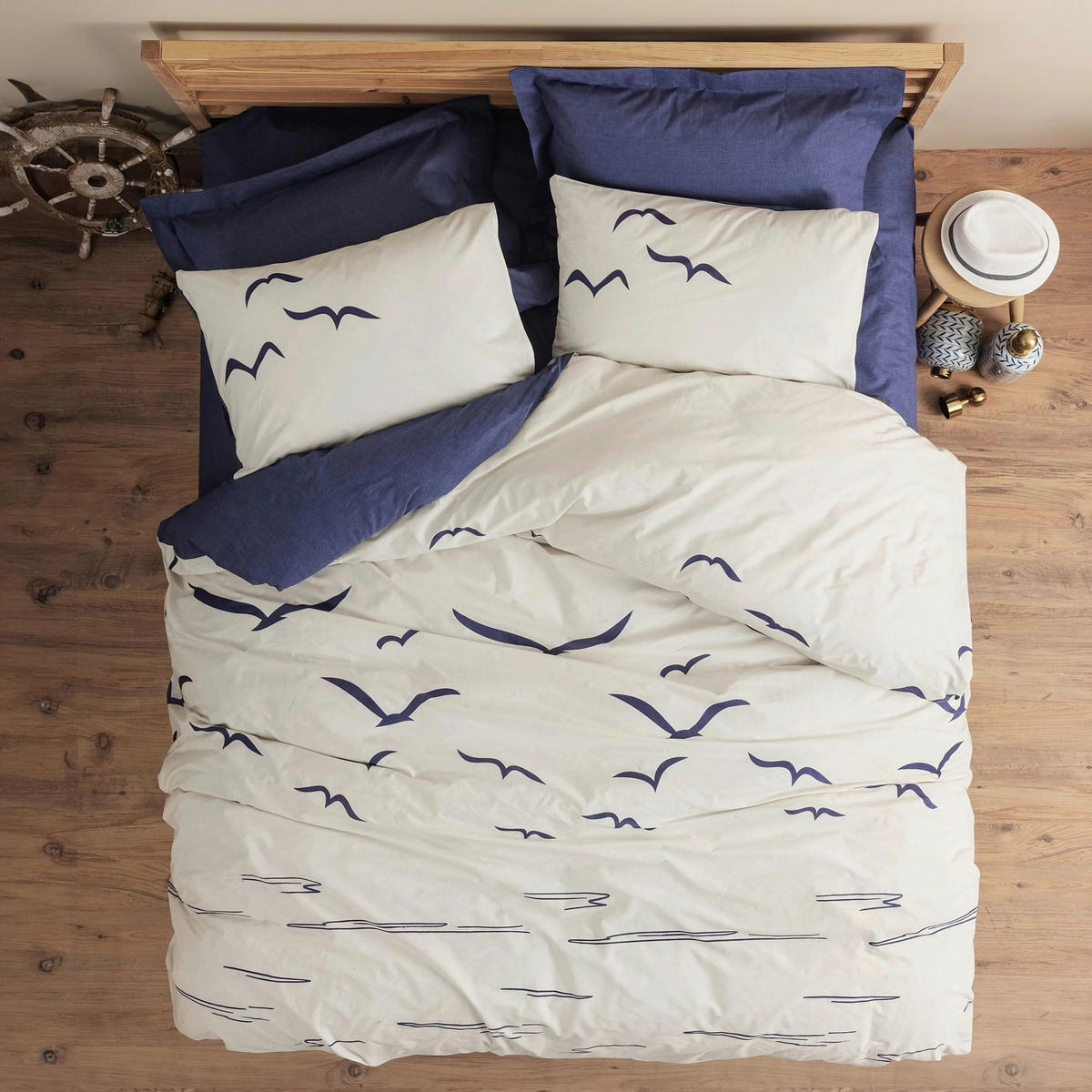 BETTWÄSCHE 135/200 cm  - Weiß/Dunkelblau, Basics, Textil (135/200cm)