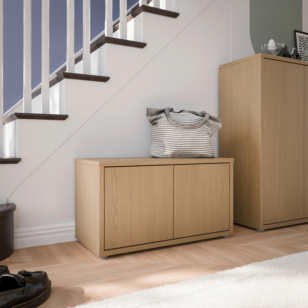 GARDEROBENBANK - Eichefarben/Grau, MODERN, Kunststoff (74,5/41,5/34,9cm) - Carryhome