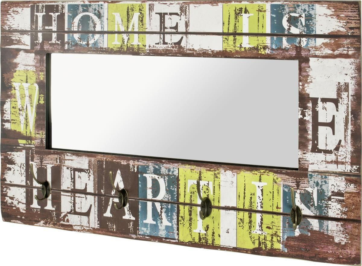 Garderobenpaneel Multicolor Mit Spiegel 4 Haken B: 80 Cm