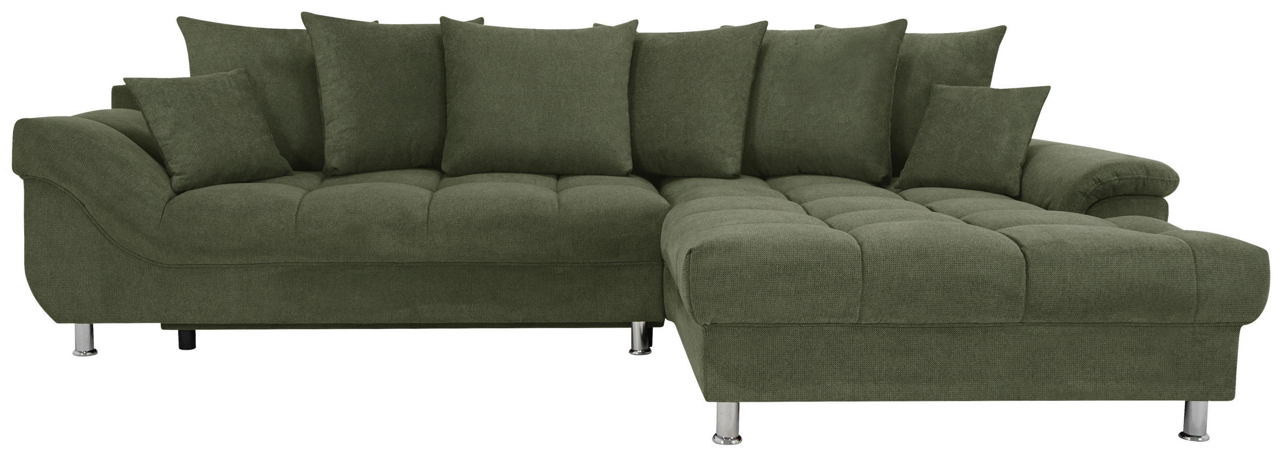 ECKSOFA in Flachgewebe, Mikrofaser Grün  - Chromfarben/Grün, Design, Kunststoff/Textil (312/198cm) - Livetastic