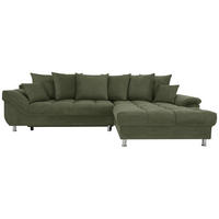 ECKSOFA in Flachgewebe, Mikrofaser Grün  312/198 cm  - Chromfarben/Grün, Design, Kunststoff/Textil (312/198cm) - Livetastic