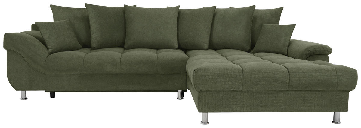 ECKSOFA in Flachgewebe, Mikrofaser Grün  - Chromfarben/Grün, Design, Kunststoff/Textil (312/198cm) - Livetastic
