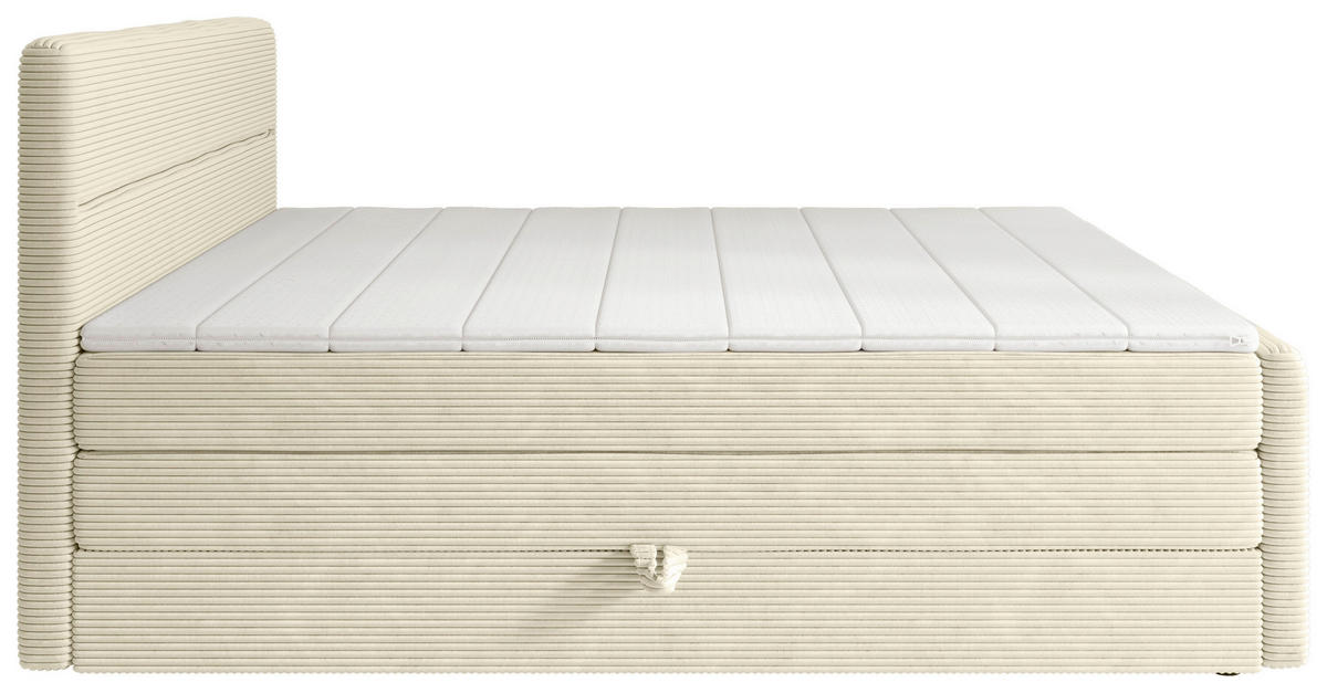 BOXSPRINGBETT 180/200 cm,  in Beige, gepolstertes Kopfteil, Bettkasten, Topper, Matratzen, H3 + H4 = fest + sehr fest  - Beige/Schwarz, KONVENTIONELL, Kunststoff/Textil (180/200cm) - Chameo