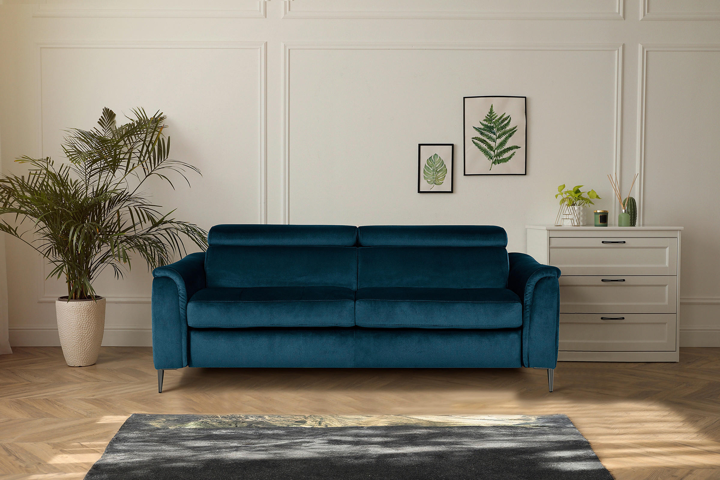 SCHLAFSOFA Samt Dunkelblau  - Chromfarben/Dunkelblau, Design, Textil/Metall (203/77-98/103cm) - MID.YOU