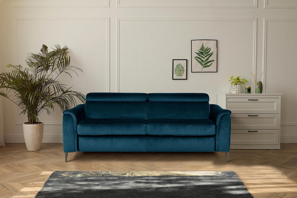 SCHLAFSOFA in Textil Dunkelblau  - Chromfarben/Dunkelblau, Design, Textil/Metall (203/77-98/103cm) - MID.YOU