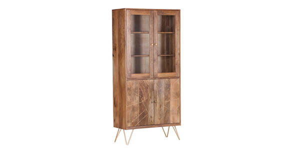 VITRINE in massiv Mangoholz Naturfarben, Goldfarben - Goldfarben/Naturfarben, Design, Glas/Holz (86/180/39cm) - Landscape