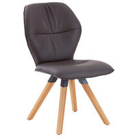 STUHL  in Echtleder pigmentiert  - Taupe/Wildeiche, Design, Leder/Holz (62/91/59cm) - Valdera
