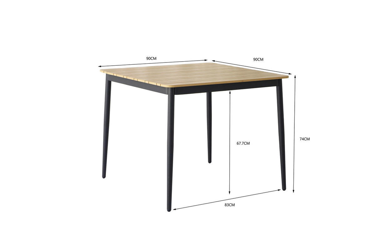 GARTENTISCH Metall, Kunststoff Anthrazit, Naturfarben quadratisch  - Anthrazit/Naturfarben, MODERN, Kunststoff/Metall (90/90/74cm) - Ambia Garden