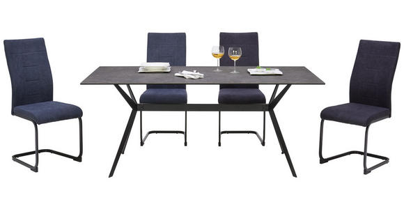 ESSTISCH in Glas, Keramik, Metall 180/90/75 cm - Schwarz/Grau, Design, Glas/Keramik (180/90/75cm) - Hom`in