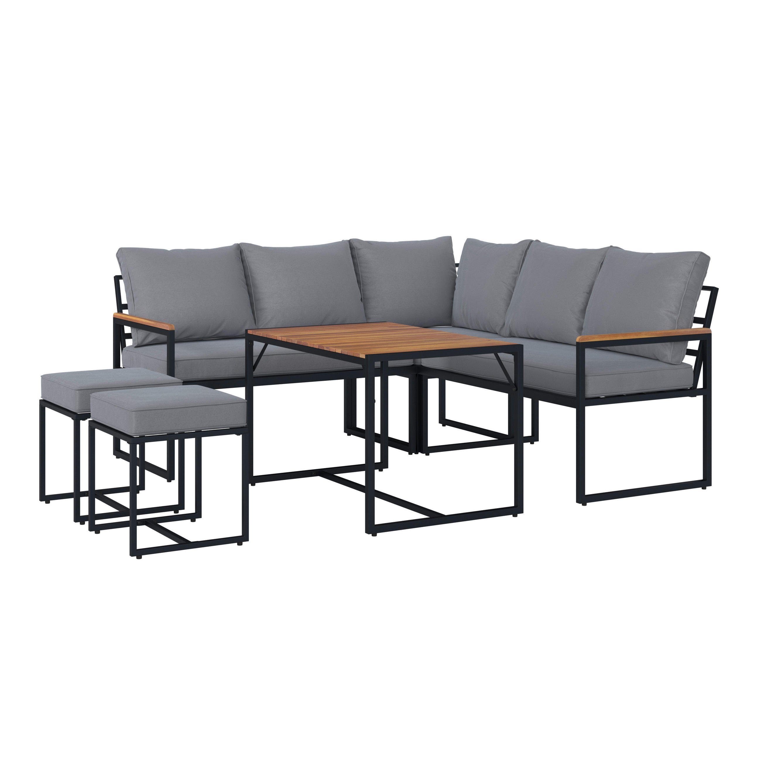 DINING-LOUNGESET  - Schwarz/Akaziefarben, Design, Holz/Textil (205/205cm) - Ambia Garden
