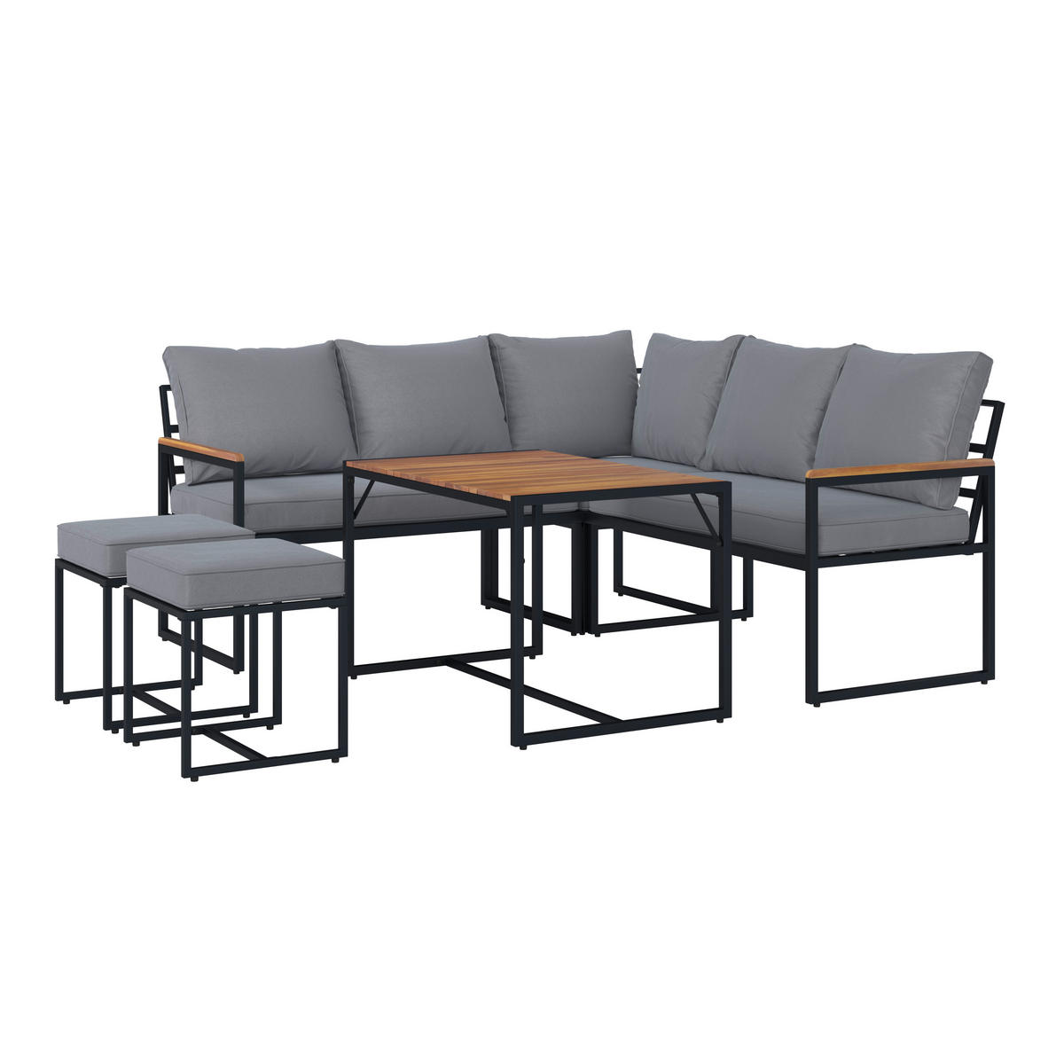 DINING-LOUNGESET  - Schwarz/Akaziefarben, Design, Holz/Textil (205/205cm) - Ambia Garden