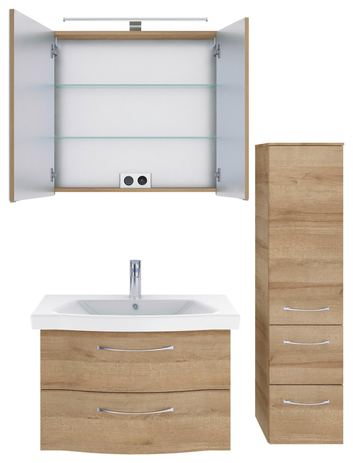 BADEZIMMER 4-teilig  in 112 cm  - Chromfarben/Eichefarben, KONVENTIONELL, Glas/Keramik (112cm) - Pelipal