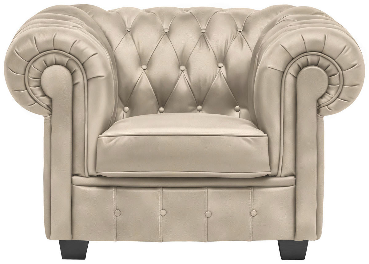 CHESTERFIELD-SESSEL in aspect cuir crème  - couleur de wengé/crème, Lifestyle, textile/bois (115/76,5/96cm) - Landscape
