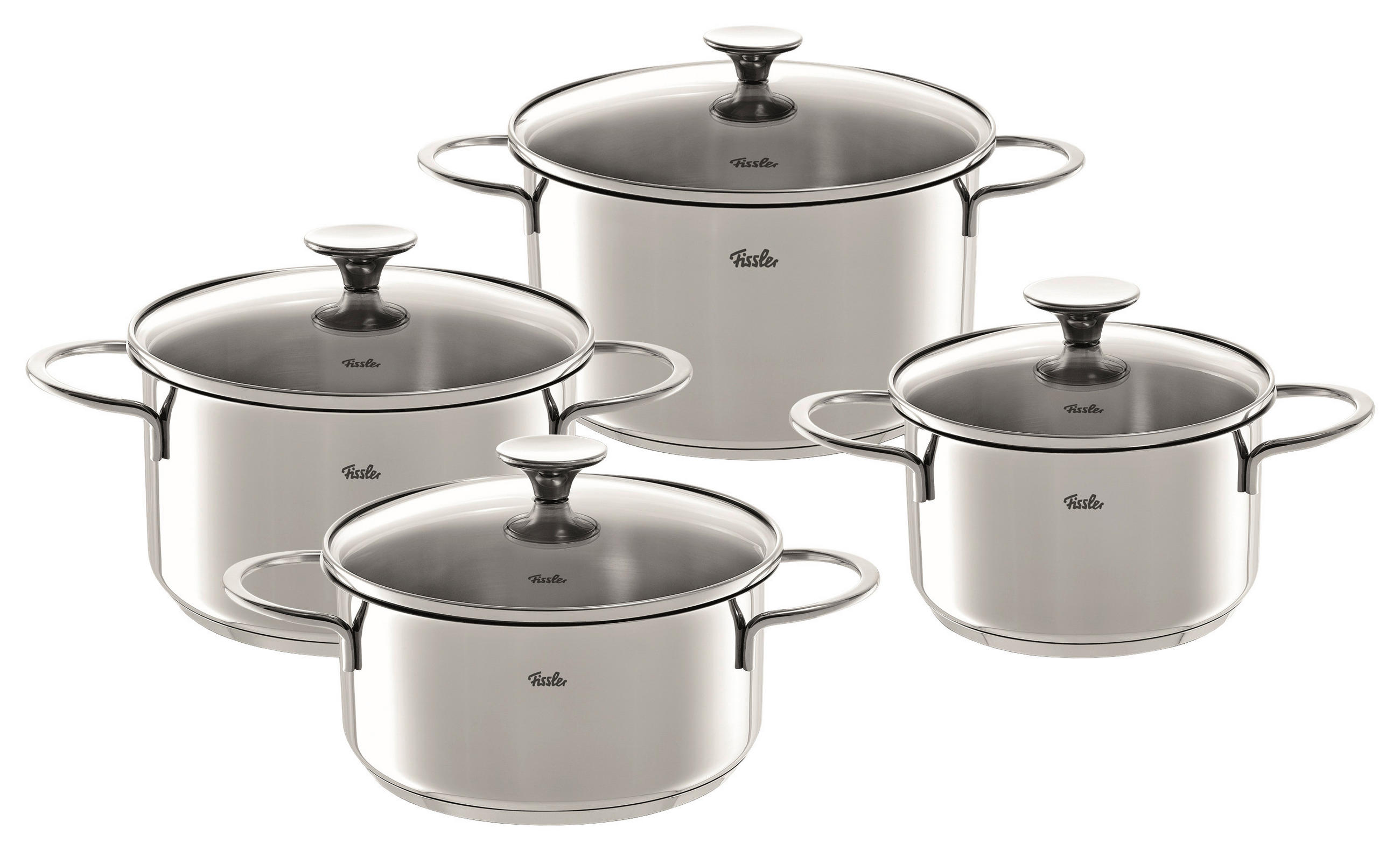 SADA HRNCOV, 4-dielne - strieborná, Basics, kov/sklo - Fissler