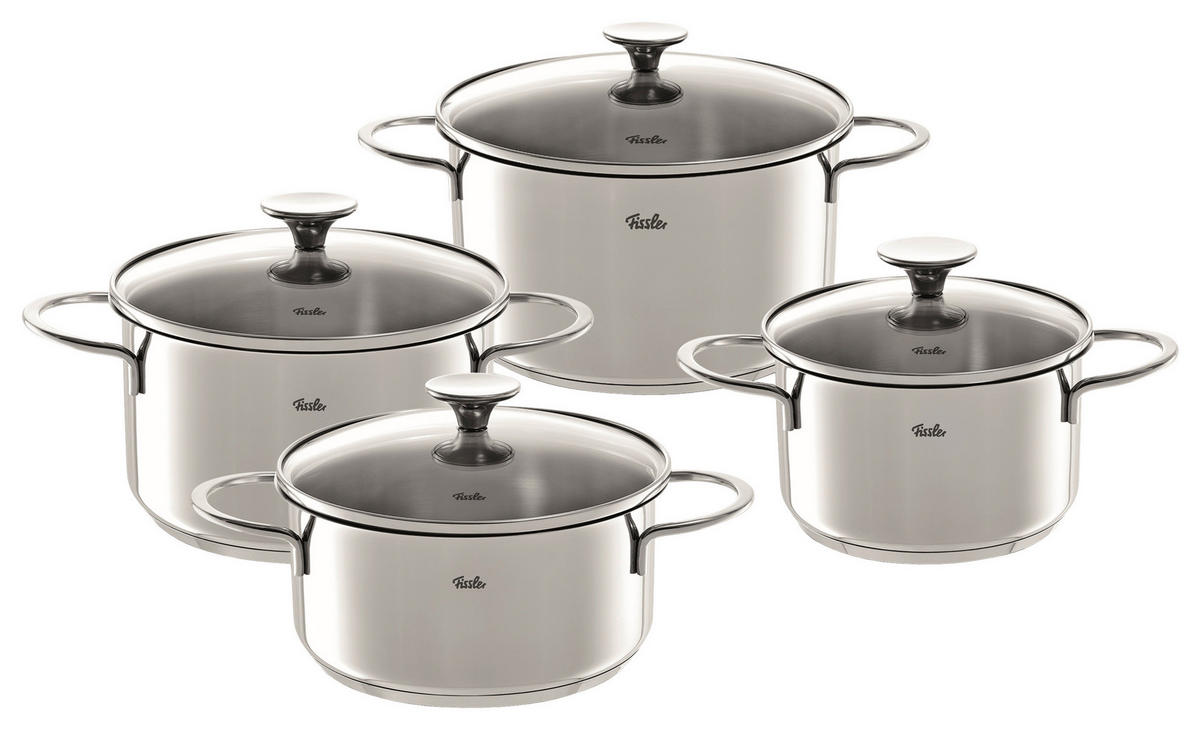 SADA HRNCOV, 4-dielne - strieborná, Basics, kov/sklo - Fissler