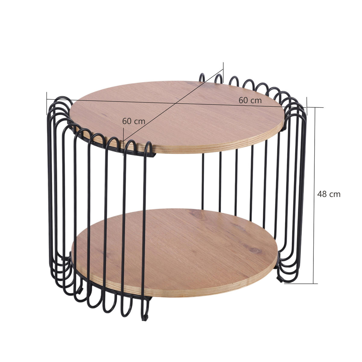 COUCHTISCH Eiche furniert 60/60/48 cm rund Schwarz, Eichefarben  - Eichefarben/Schwarz, Basics, Holz/Holzwerkstoff (60/60/48cm) - Stylife