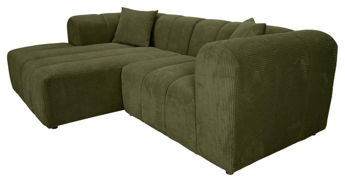 ECKSOFA Dunkelgrün Cord Zierkissen, Rücken echt  - Dunkelgrün/Schwarz, KONVENTIONELL, Kunststoff/Textil (162/250cm) - Carryhome