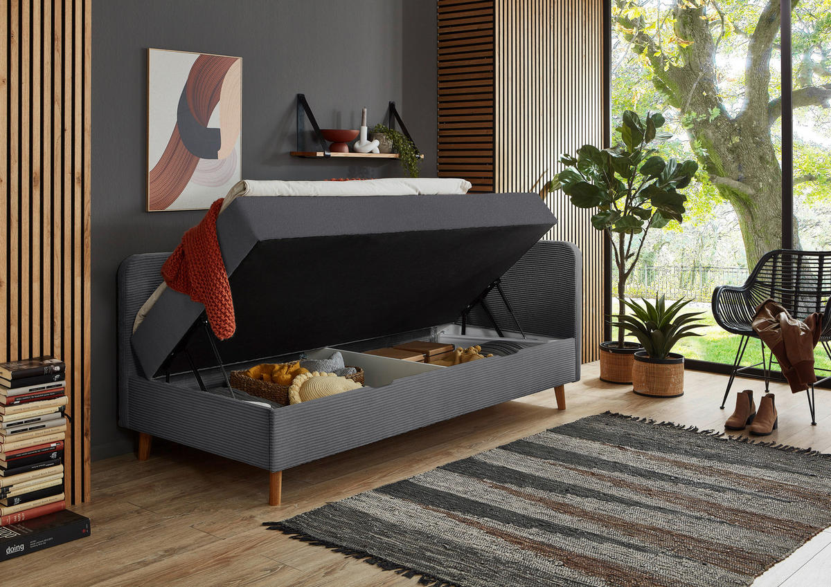LIEGE Cord Grau  - Eichefarben/Grau, Design, Holz/Textil (90/200cm) - home24