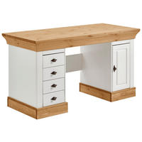 SCHREIBTISCH 143/65/77 cm Weiß, Laugenfarbig  - Laugenfarbig/Weiß, ROMANTIK / LANDHAUS, Holz/Metall (143/65/77cm) - Boxxx