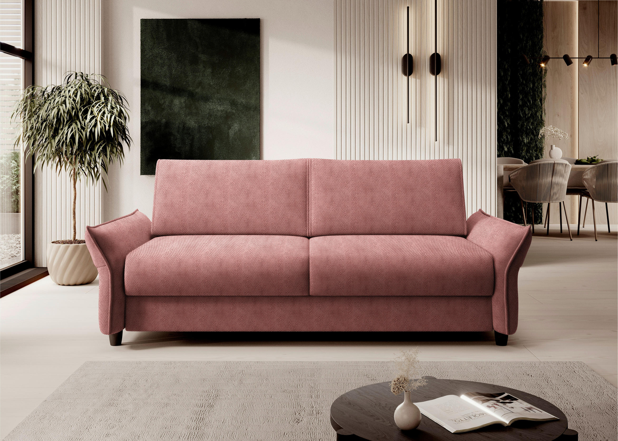BÄDDSOFFA i vävt tyg gammelrosa  - svart/gammelrosa, Klassisk, textil/plast (198/82/106cm) - MID.YOU