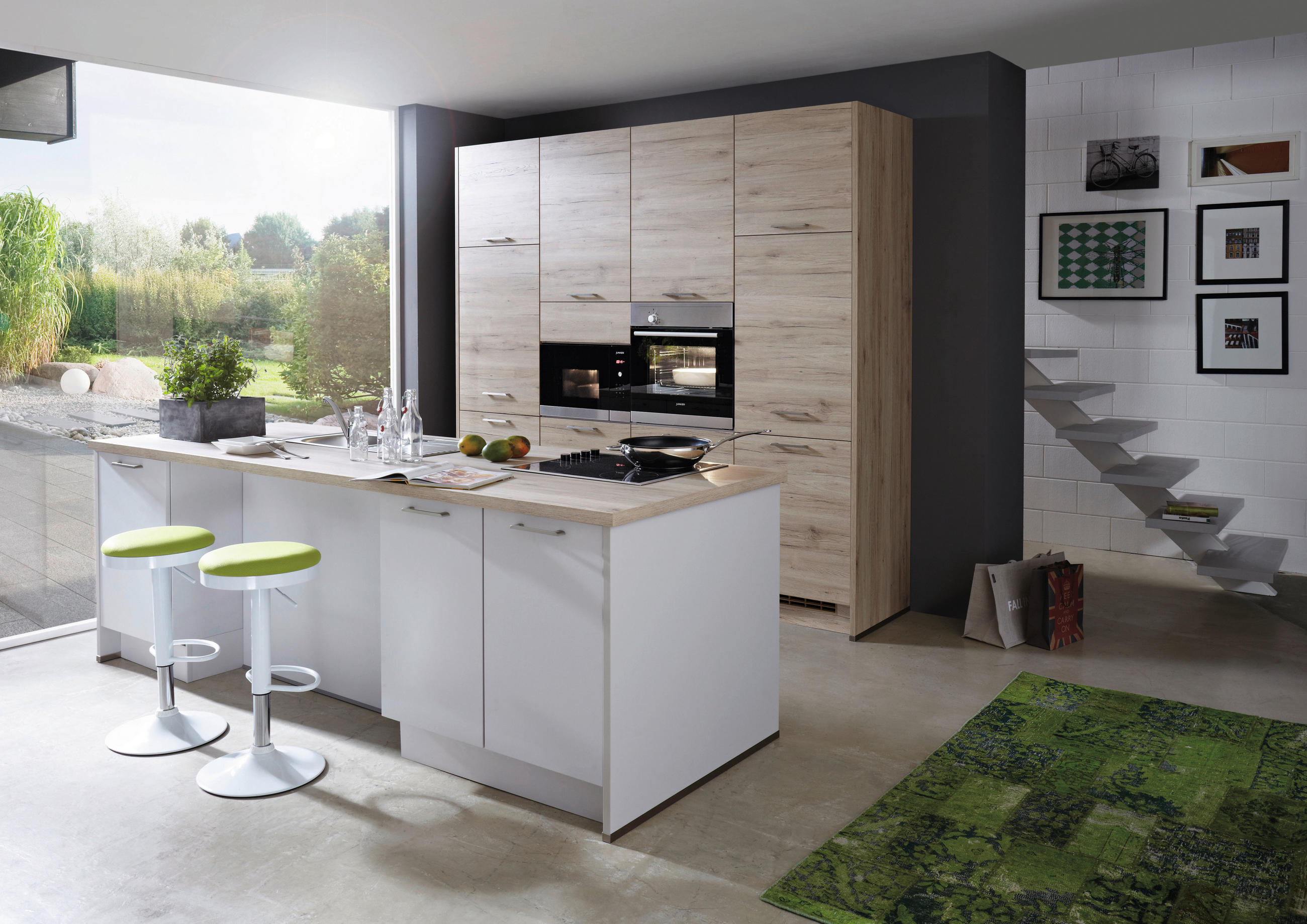 EINBAUKÜCHE   - Eichefarben/Weiß, Design, Holzwerkstoff - Celina