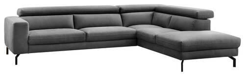 ECKSOFA in Mikrofaser Dunkelgrau  - Dunkelgrau/Schwarz, Modern, Textil/Metall (305/233cm) - Trendmanufaktur