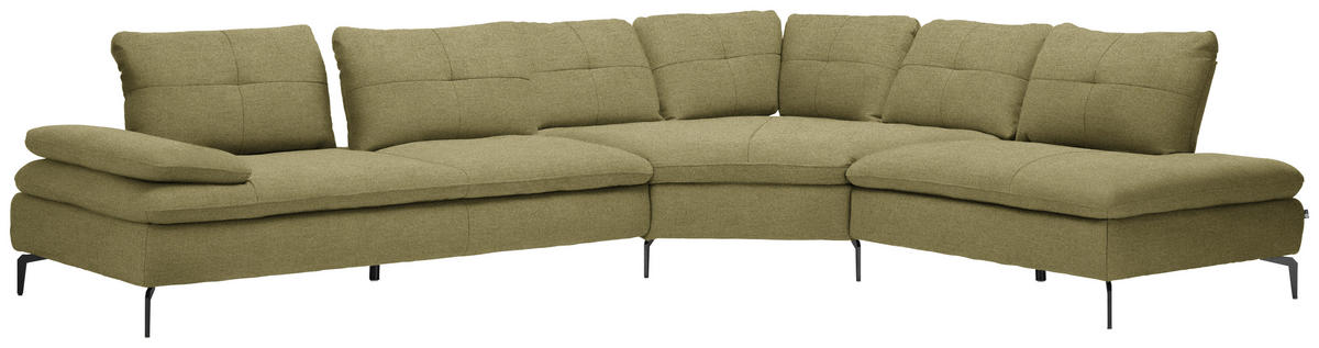 ECKSOFA in Flachgewebe Olivgrün  - Schwarz/Olivgrün, Design, Textil/Metall (344/271cm) - Chilliano