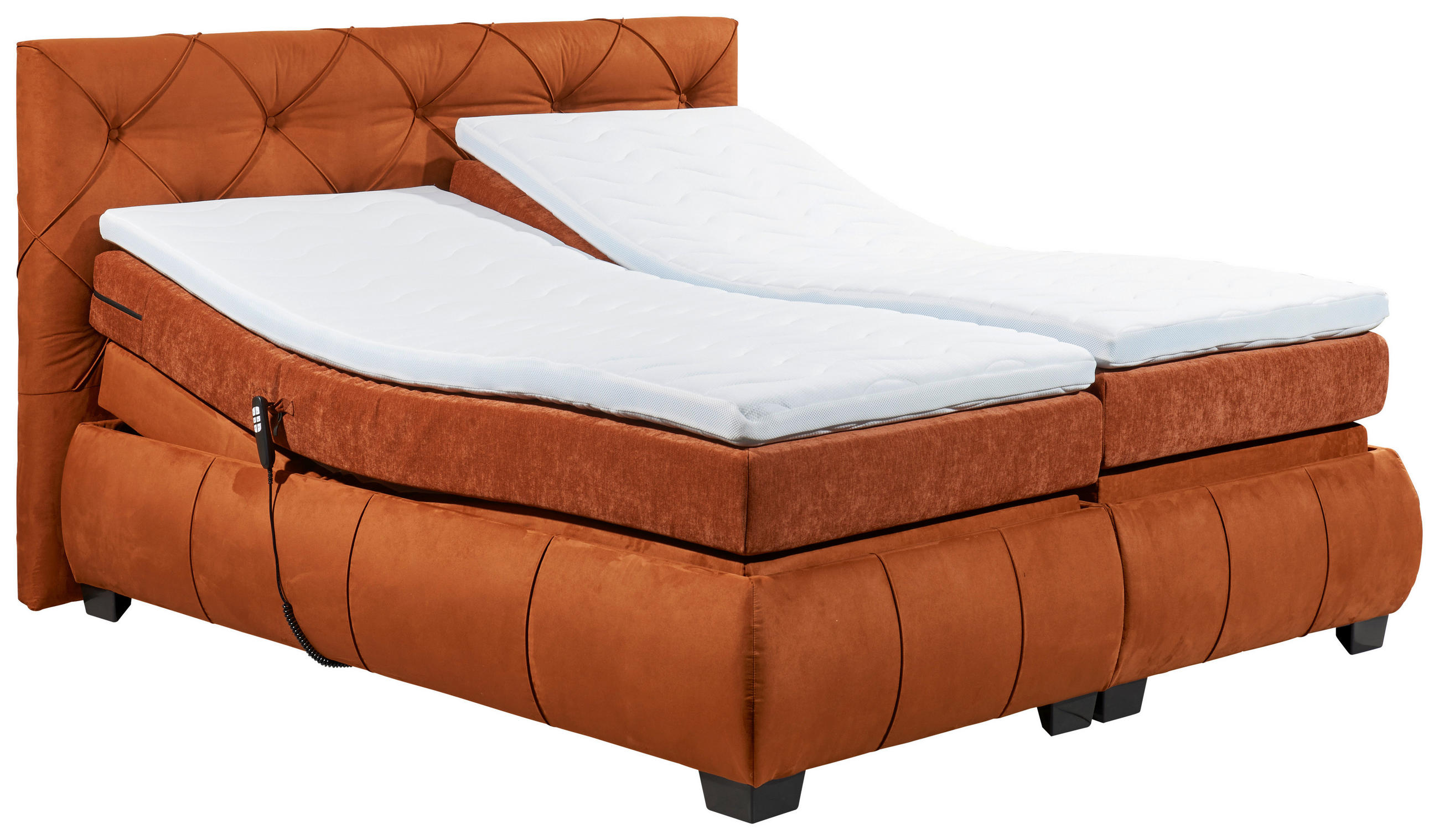 KONTINENTALSÄNG 180/200 cm  i cognacfärgad  - cognacfärgad/svart, Modern, trämaterial/textil (180/200cm) - MID.YOU