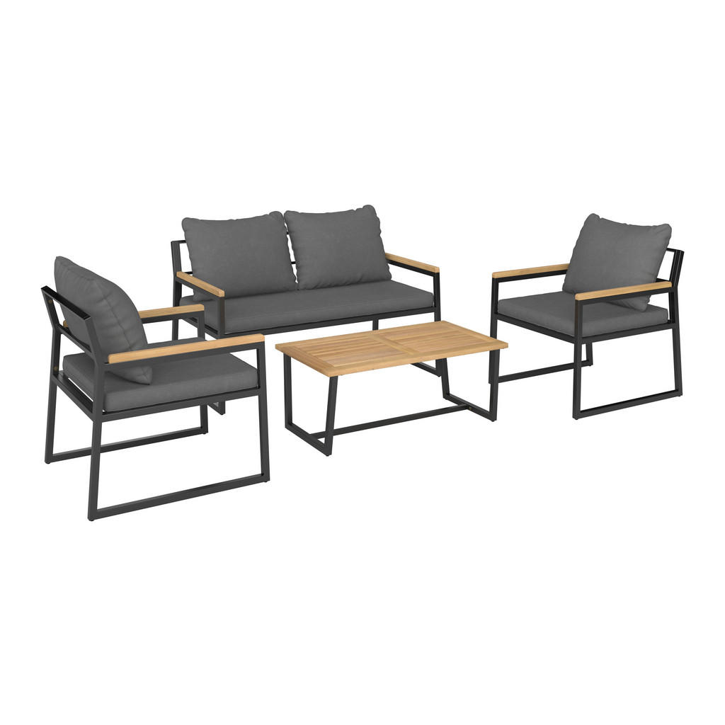 Thumbnail - Ambia Garden Gartenset, Grau, Schwarz, Akazie, Holz, Metall, Textil, 4-teilig, Akazie, Hartholz, Füllung: Schaumstoff,Ba...